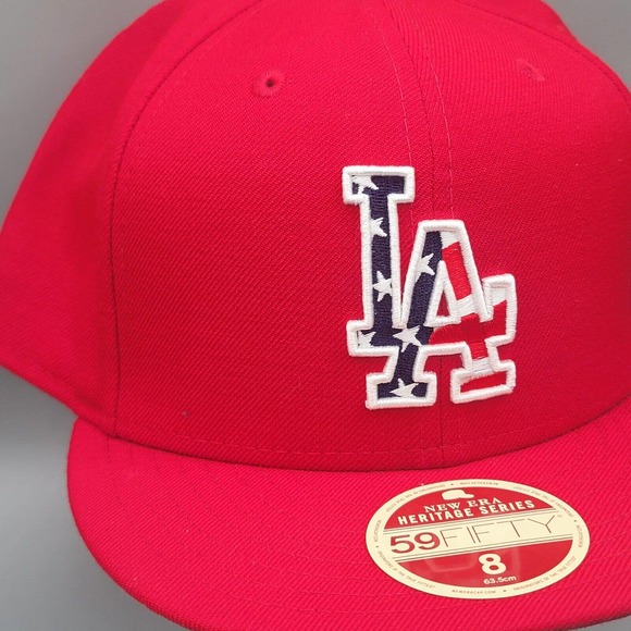 New Era 59Fifty Heritage Series LA Dodgers Red 100% Wool Fitted Hat Size 8 READ! - Picture 2 of 13